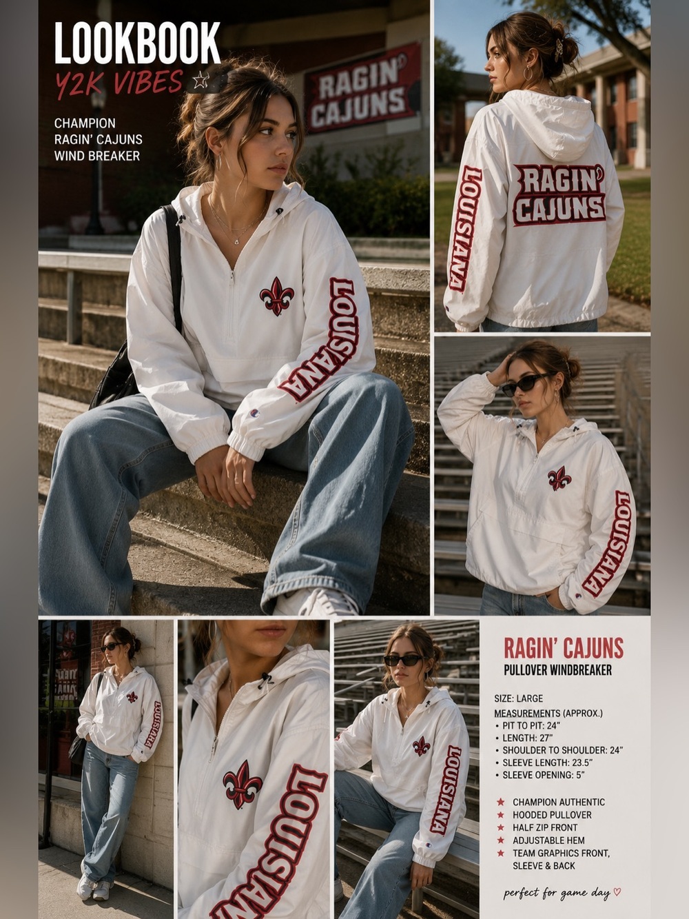 Champion Louisiana Ragin’ Cajuns Hooded Windbreaker Jacket L